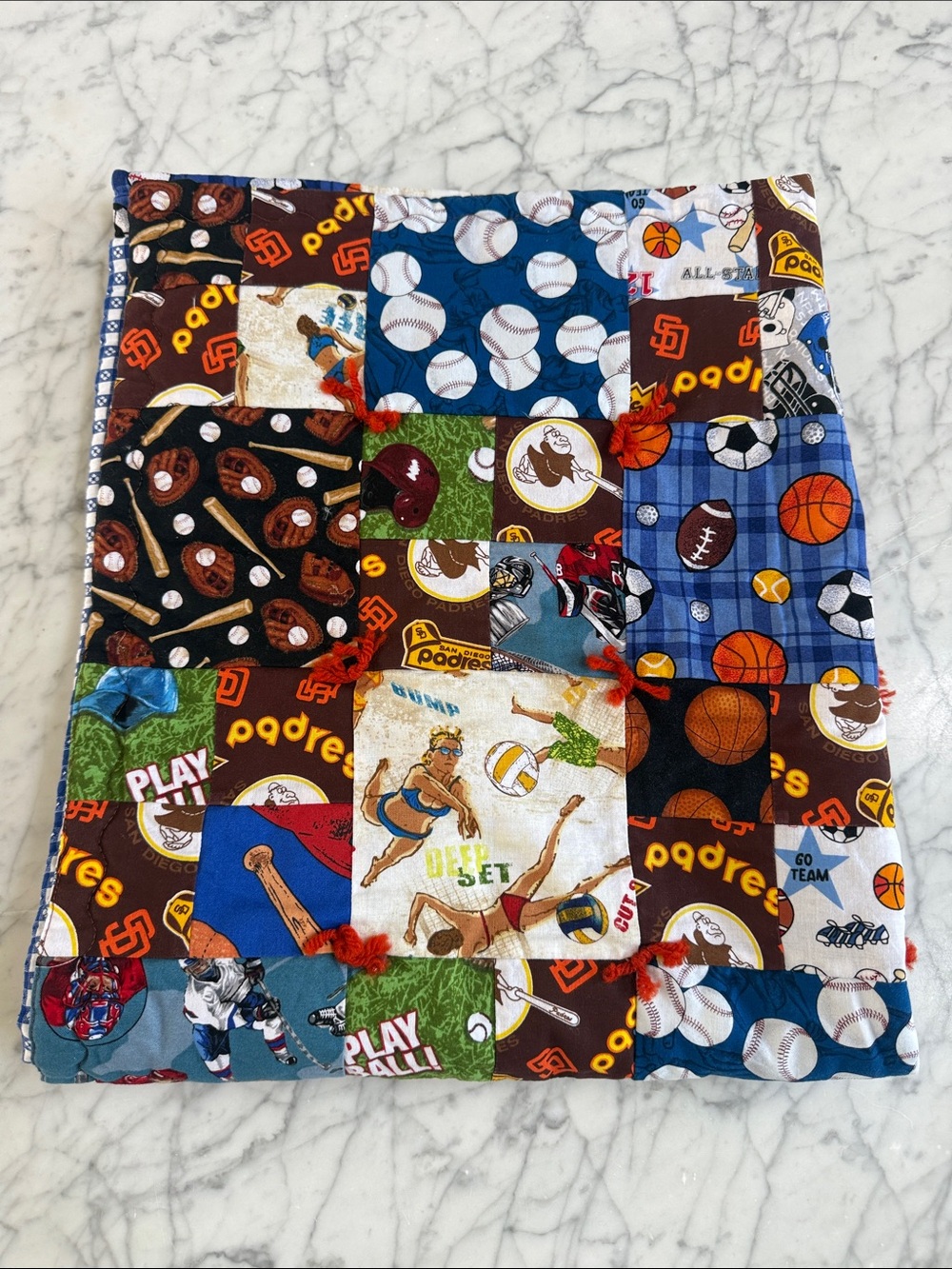 Handmade Baby Patchwork Sports Padres Quilt Crib Quilt 31x35”